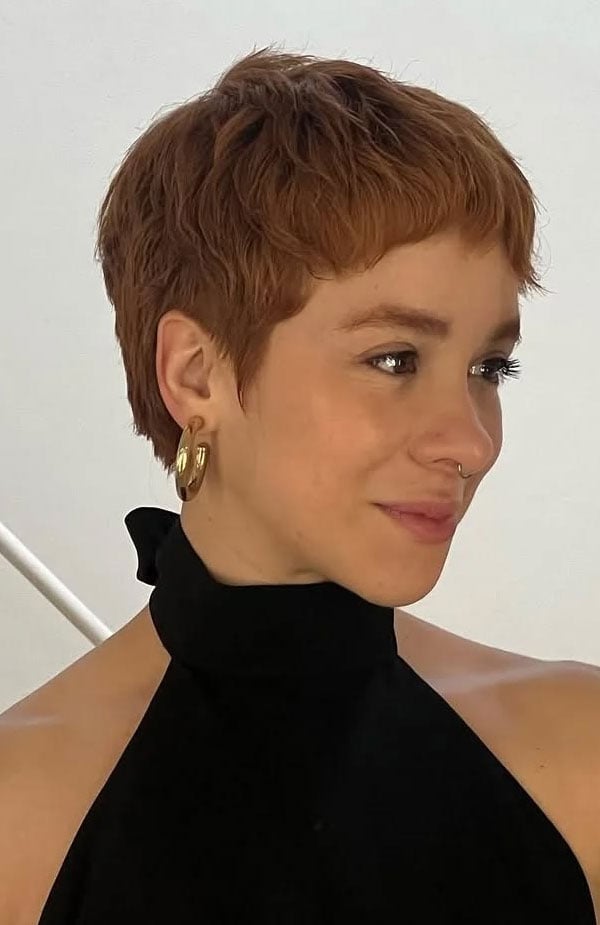 Auburn Micro Pixie With Tousled Bangs — Pixie for Fine Hair