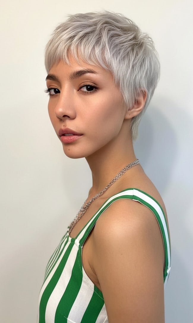 Icy Platinum Blonde Choppy Pixie — Pixie for Fine Hair