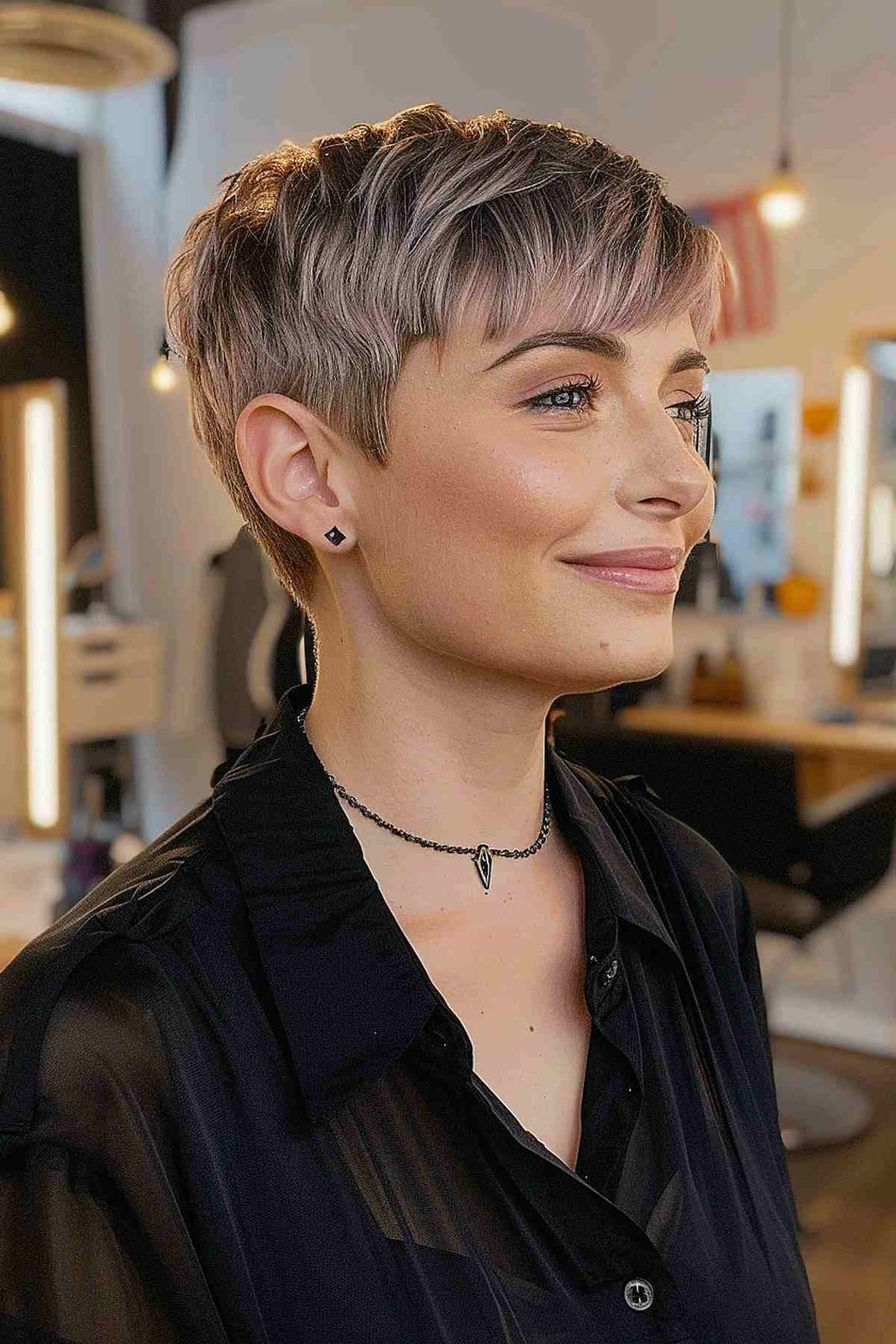 Light Blonde Pixie With Pink Highlights — Pixie for Fine Hair