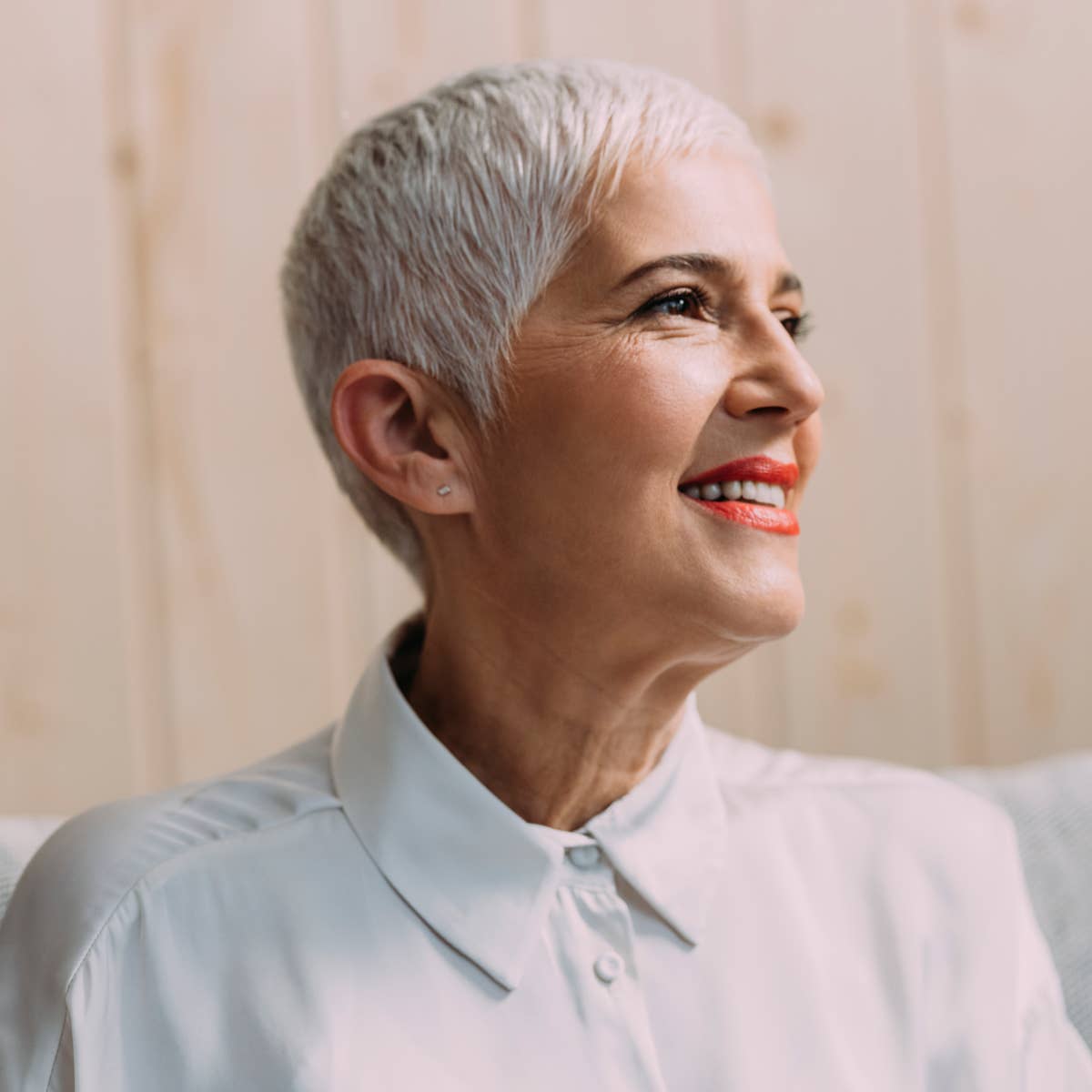 Light Gray Pixie With Swept Back Styling — Pixie Haircuts
