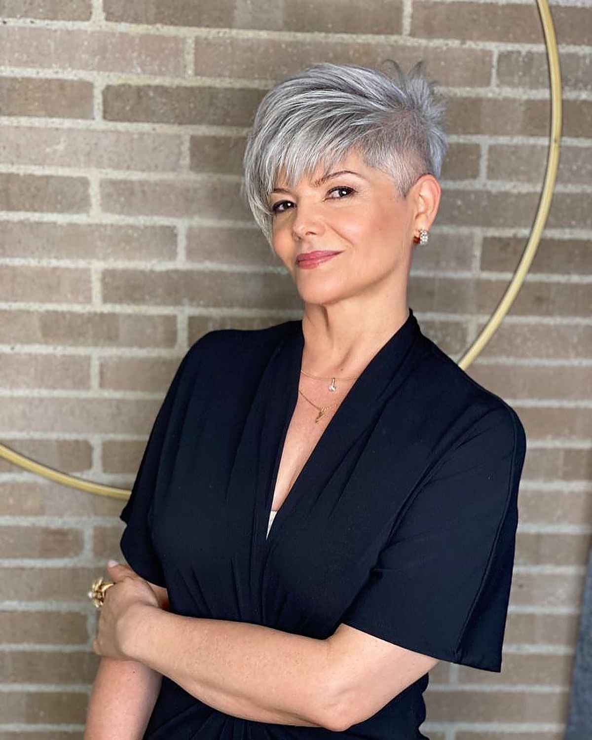 Asymmetrical Silver Blonde Pixie With Dark Roots — Pixie with Bangs