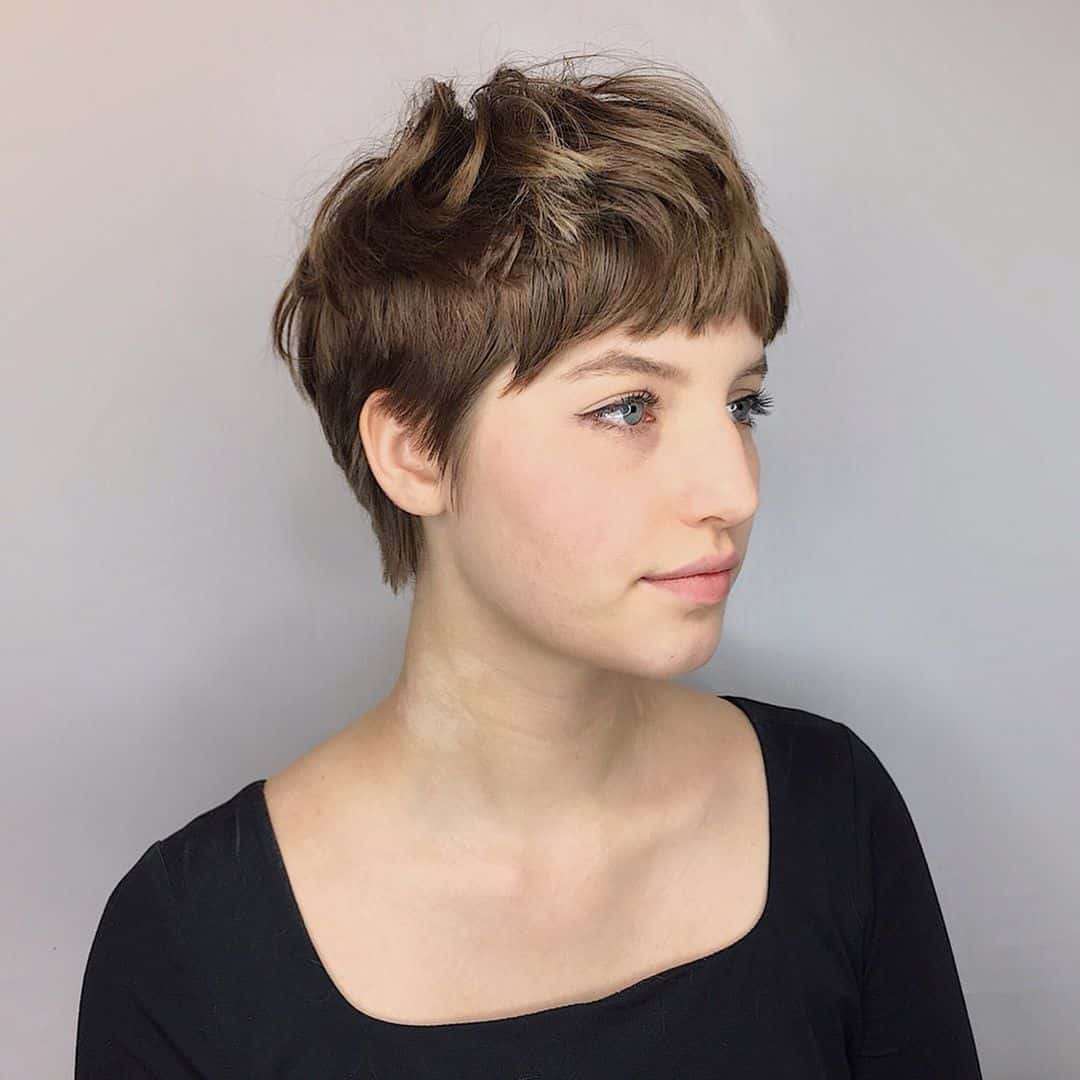 Light Brown Pixie With Blunt Fringe — Pixie with Bangs