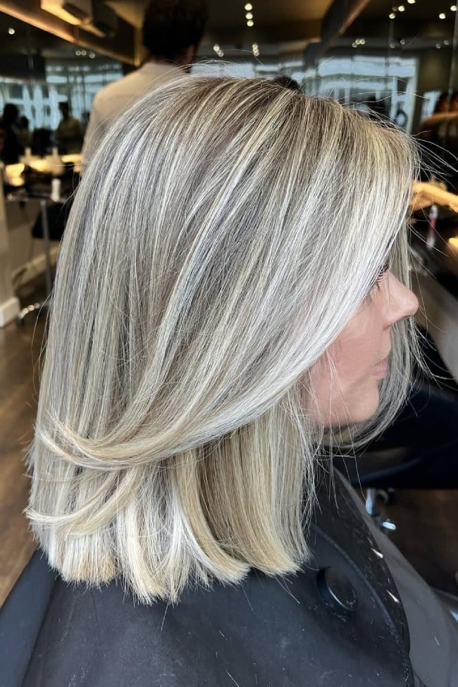 Ash Toned Platinum Lob With Side Part — Platinum Blonde