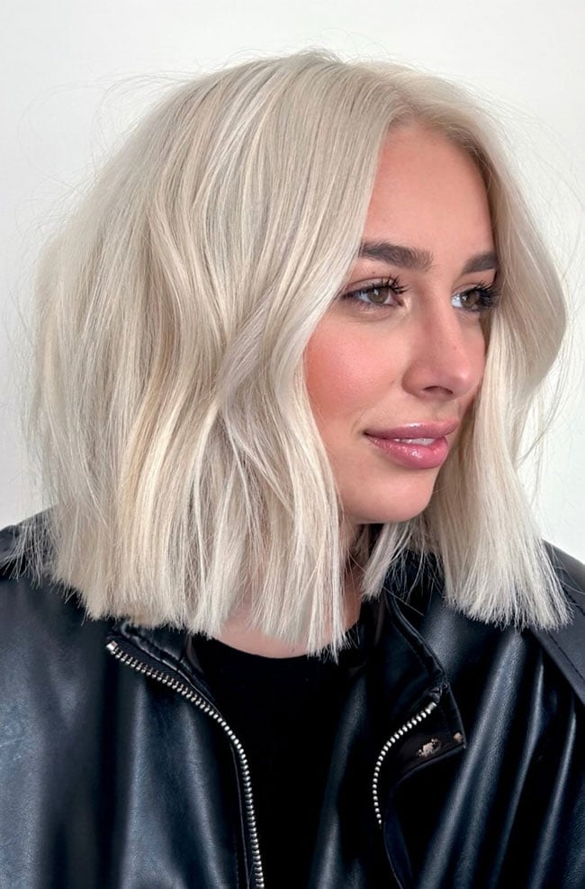 Blunt Chin-Length Bob — Platinum Blonde