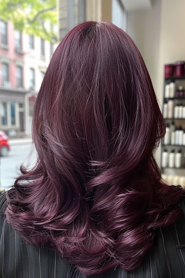 Collarbone Layered Bob In Deep Plum — Plum Hair
