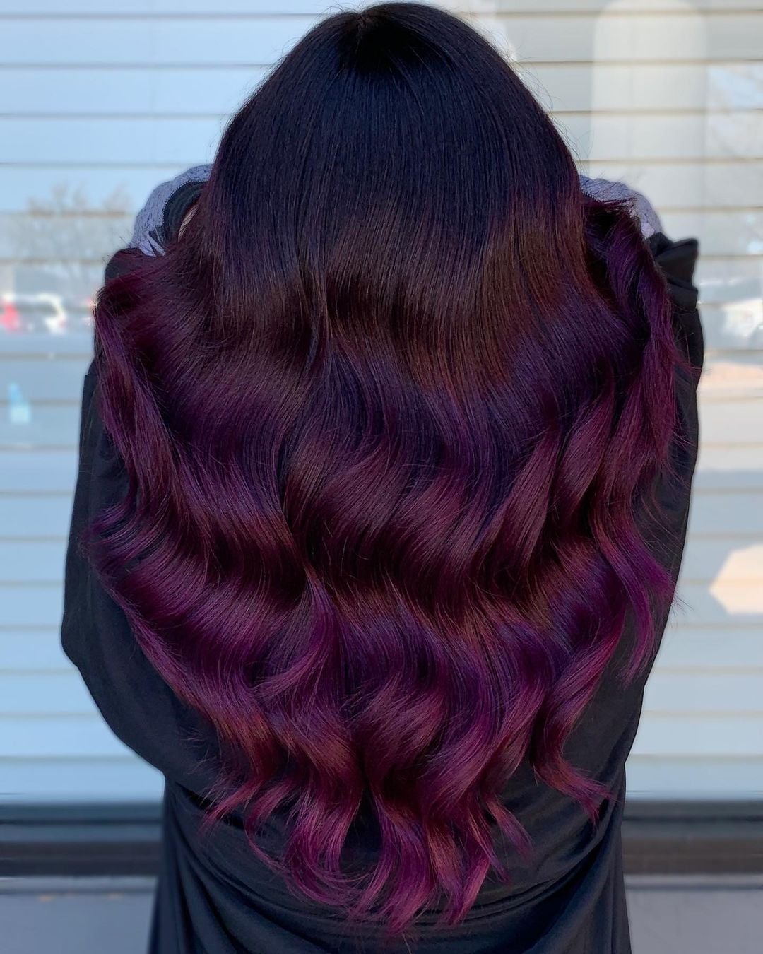 Mid-Back Dark Base With Plum Balayage — Plum Hair