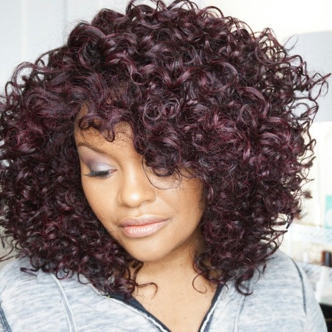 Shoulder Length Curly Plum Hair