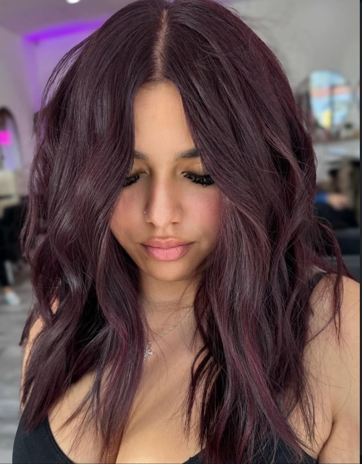Back View Deep Plum With Subtle Highlights, Close-Up Take — Plum Hair