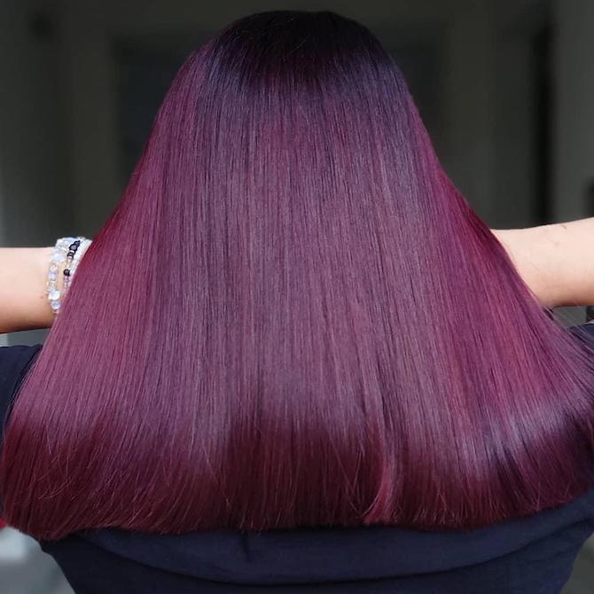 Mid-Back Sleek Blunt Cut In Deep Plum — Plum Hair