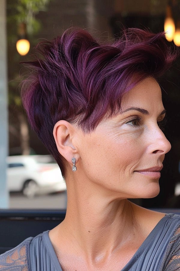 Short Spiky Pixie In Vibrant Plum — Plum Hair