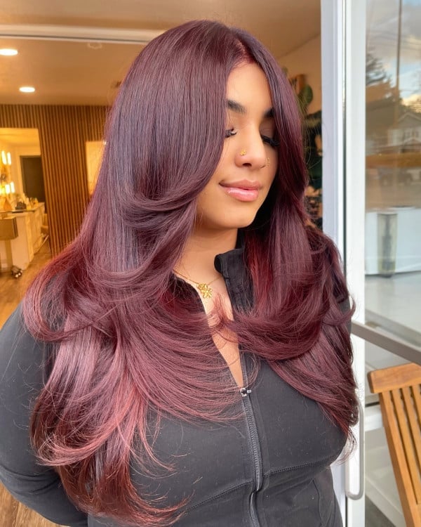 Mid-Back Butterfly Layers In Plum — Plum Hair
