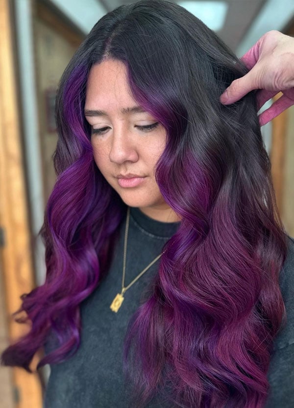 Long Plum Balayage With Layers — Plum Hair