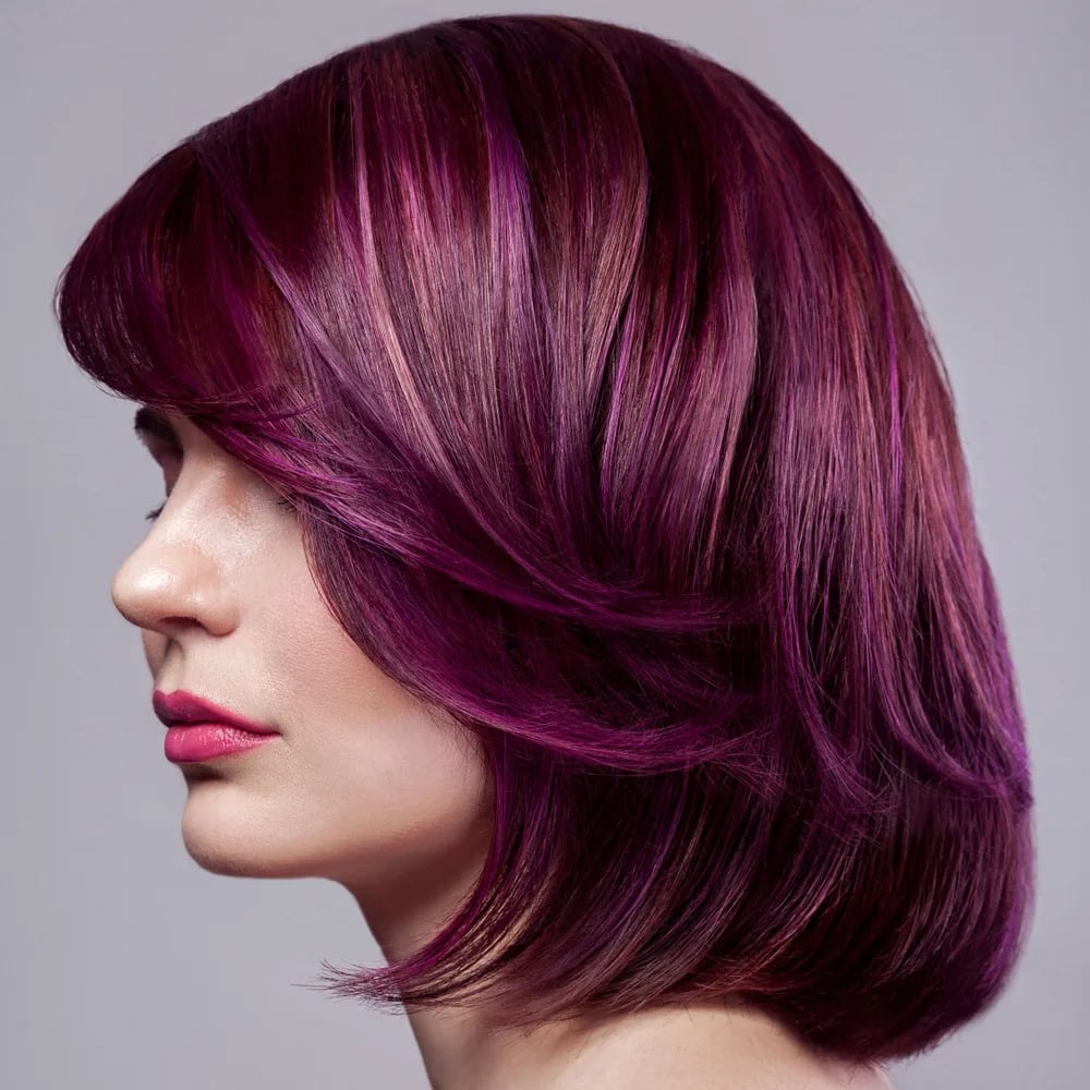 Chin Length Plum Bob With Violet Highlights — Plum Hair