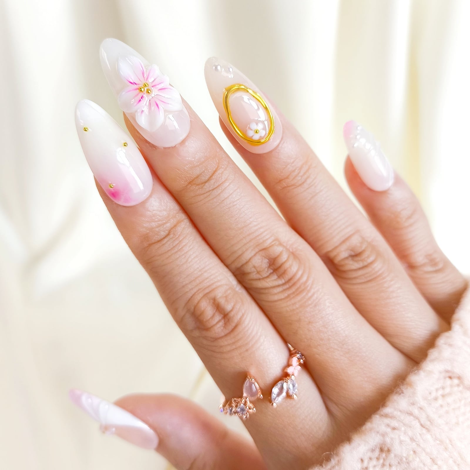 White flower 3d chrome press on nails PO138 – Melange Nail Art