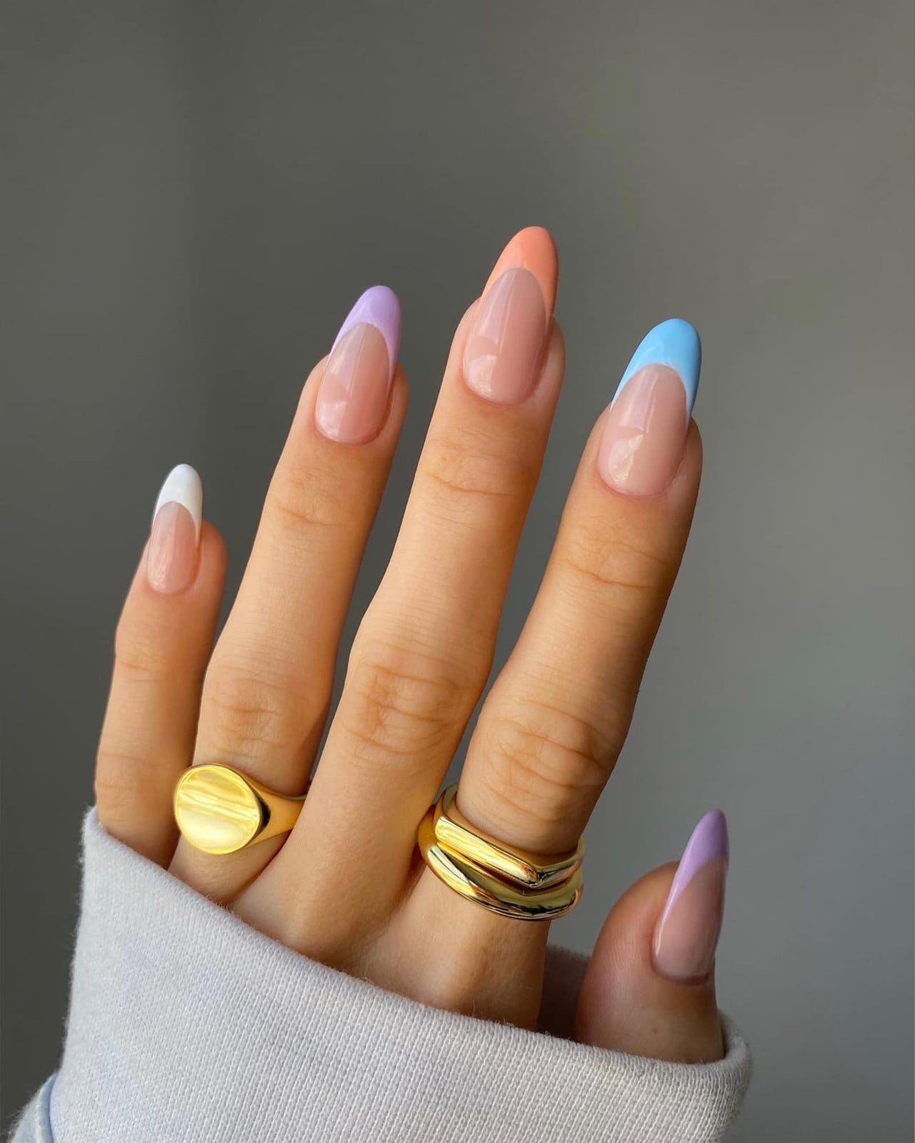 Long Almond Pastel Gradient French Tip Press On Nails Long Almond Pastel Gradient French Tip Press On Nails