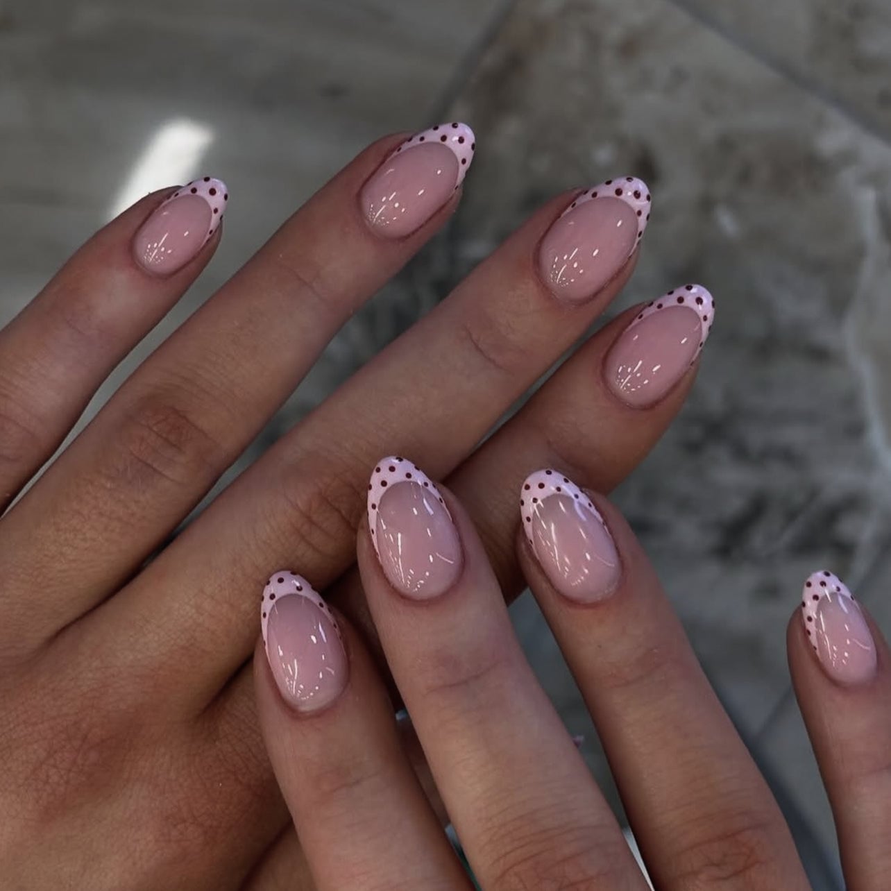 Short Almond Polka Dot French Tip Press On Nails Short Almond Polka Dot French Tip Press On Nails