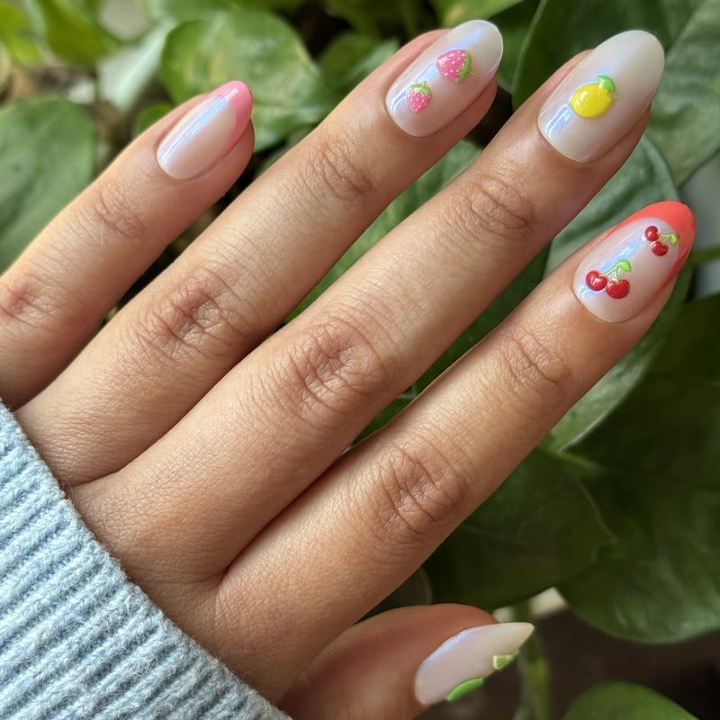 Medium Oval 3D Fruit Charm Press On Nails Medium Oval 3D Fruit Charm Press On Nails