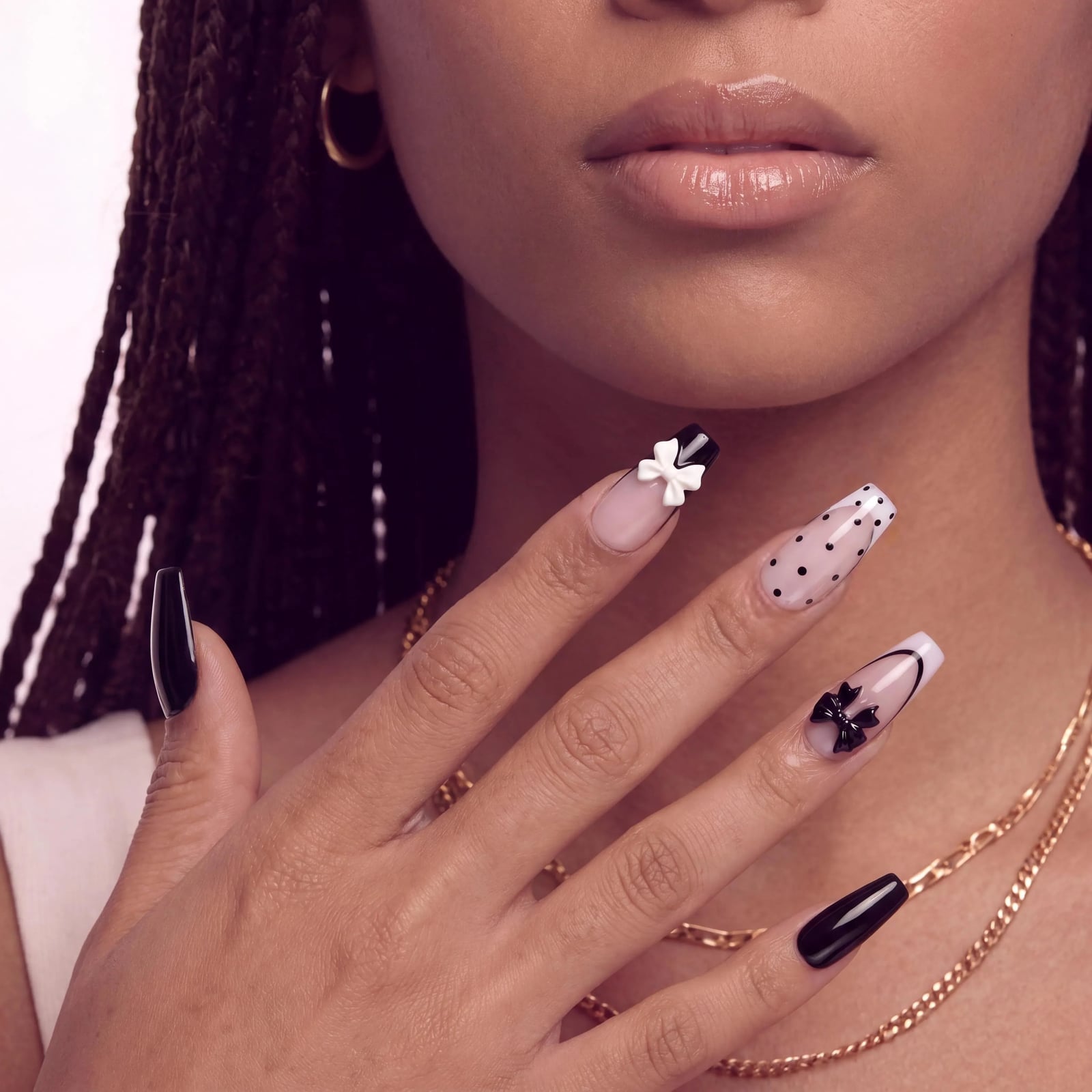Long Coffin 3D Bow Polka Dot Press On Nails Long Coffin 3D Bow Polka Dot Press On Nails
