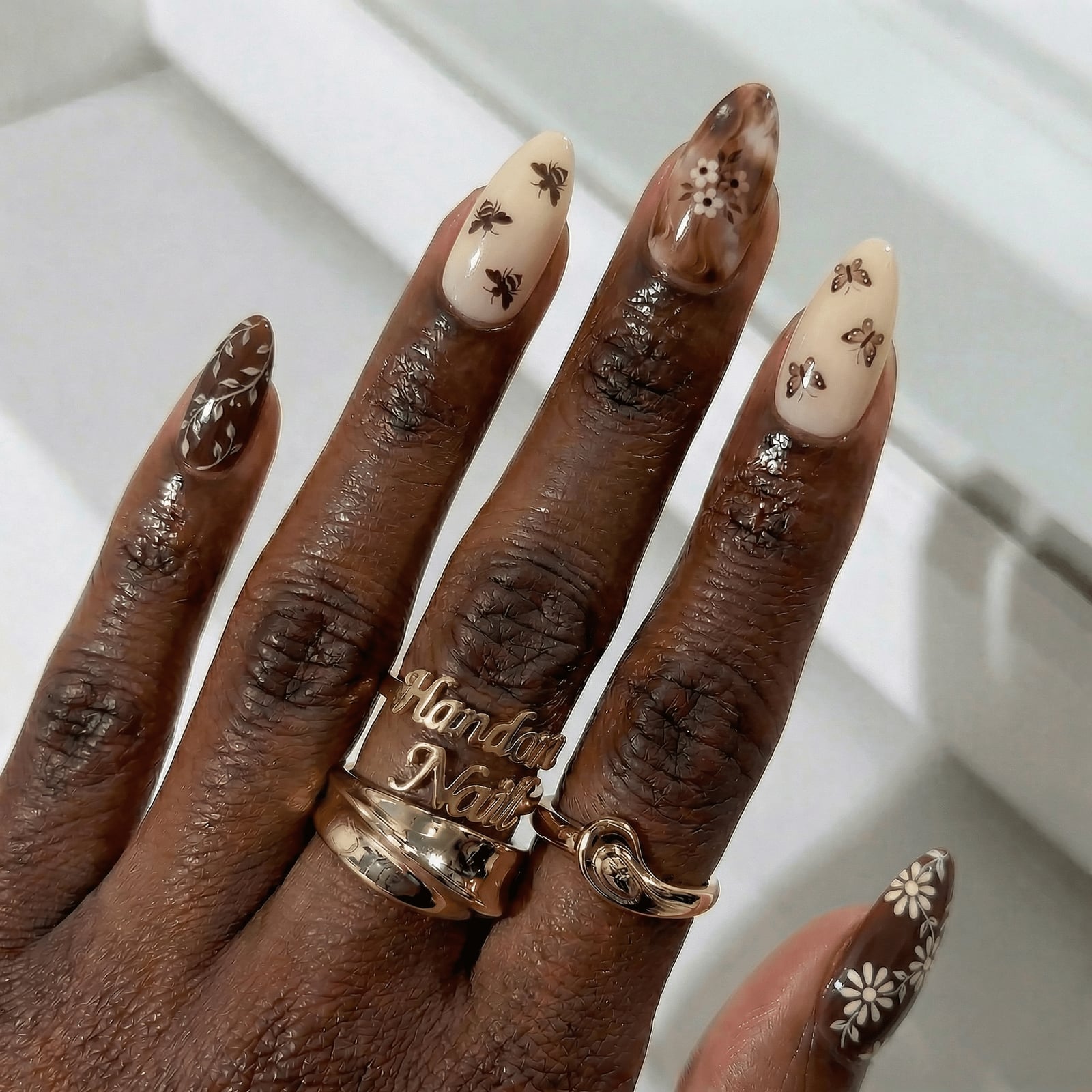 Medium Almond Butterfly Floral Motif Press On Nails Medium Almond Butterfly Floral Motif Press On Nails