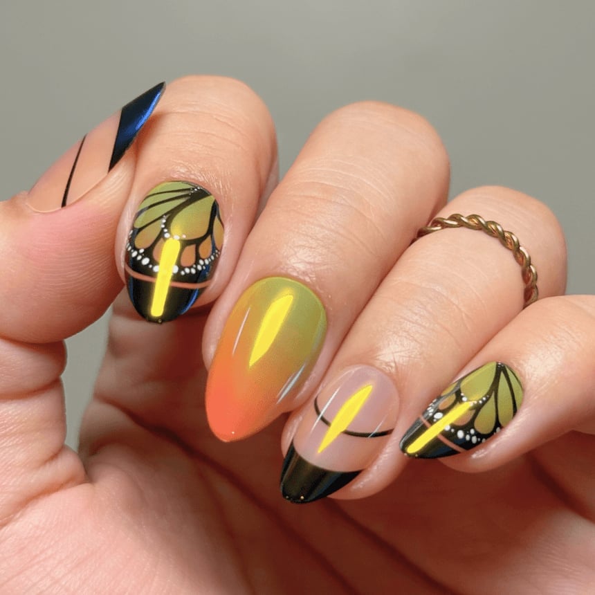 Short Almond Butterfly Wing Gradient Press On Nails Short Almond Butterfly Wing Gradient Press On Nails