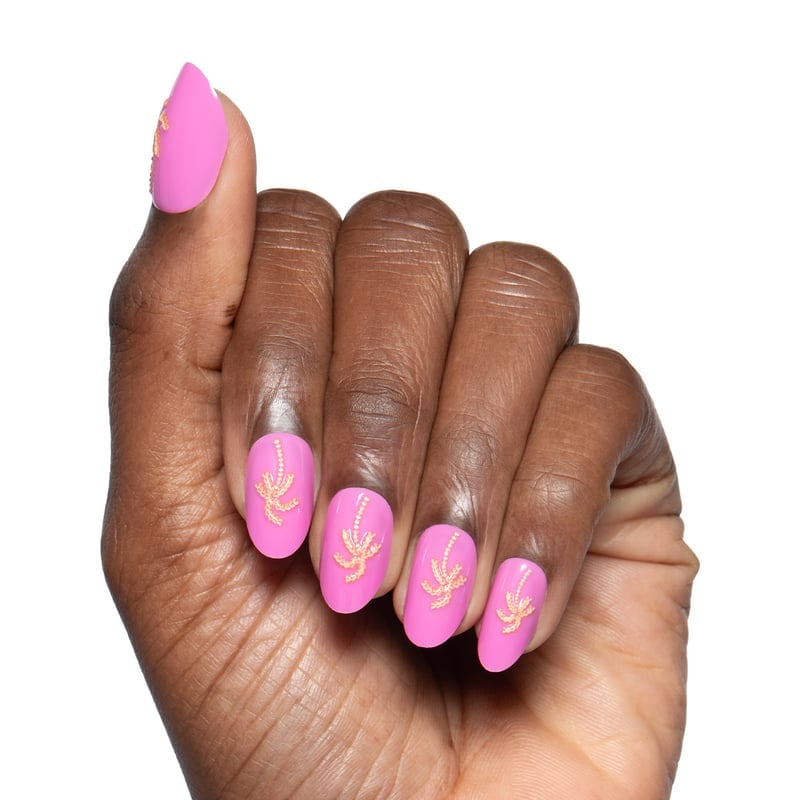 Medium Oval Pink Gold Palm Leaf Press On Nails Medium Oval Pink Gold Palm Leaf Press On Nails