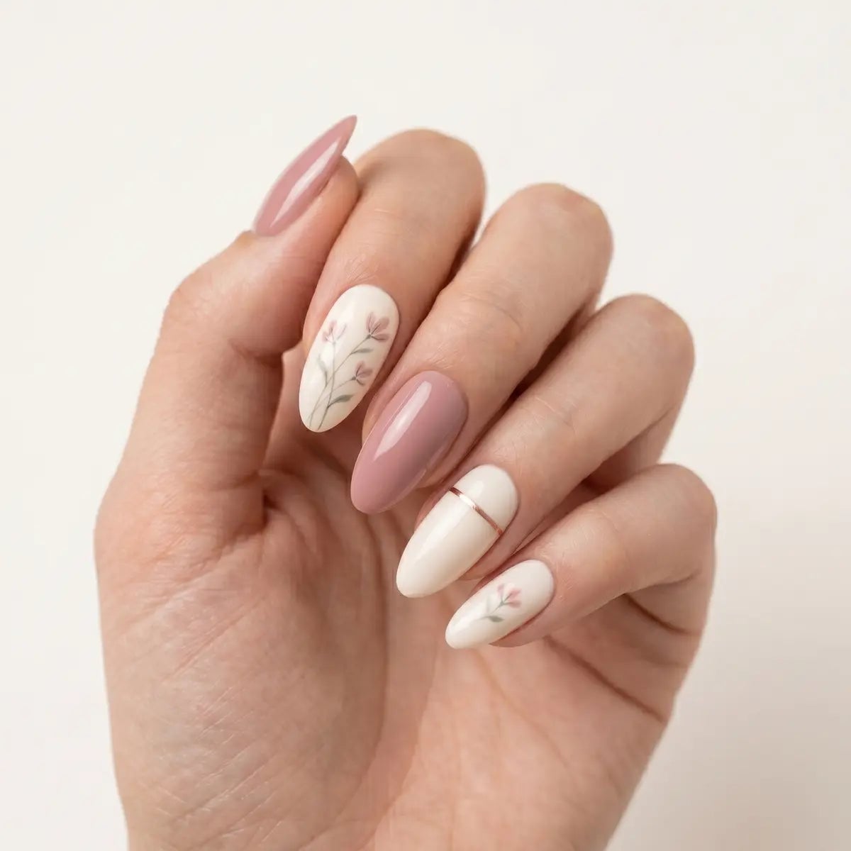 Short Almond Dusty Rose Floral Press On Nails Short Almond Dusty Rose Floral Press On Nails