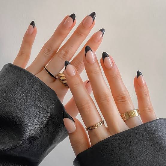 Medium Almond Black French Tip Press On Nails Medium Almond Black French Tip Press On Nails