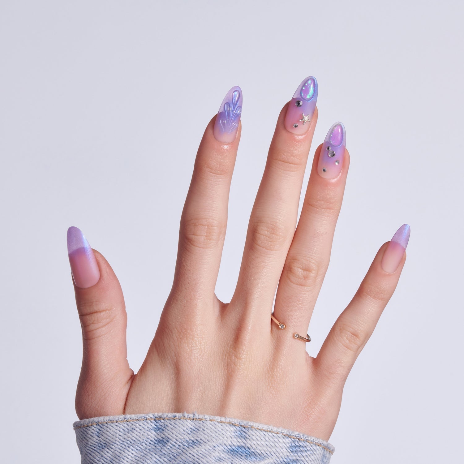 Long Almond Purple Gradient Iridescent Press On Nails Long Almond Purple Gradient Iridescent Press On Nails