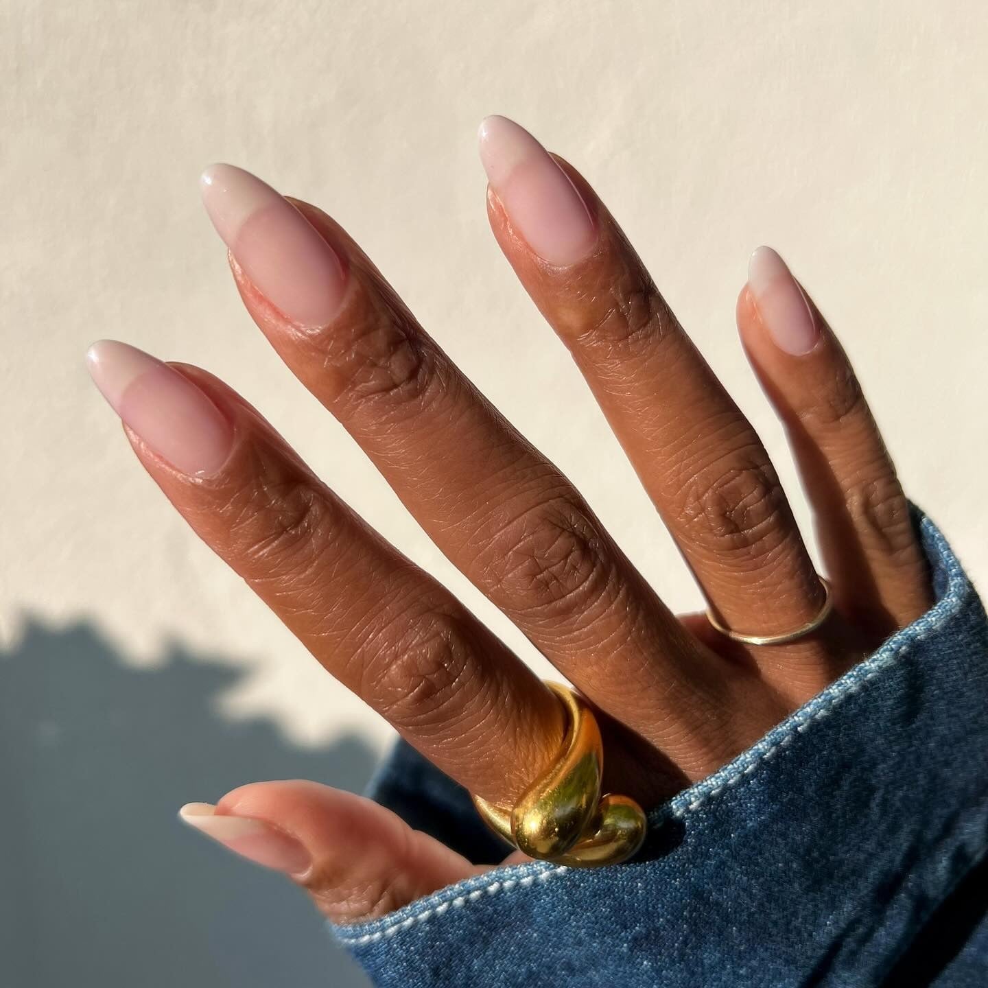 Sheer Nude Glossy Short Almond Nails — Professional Nails