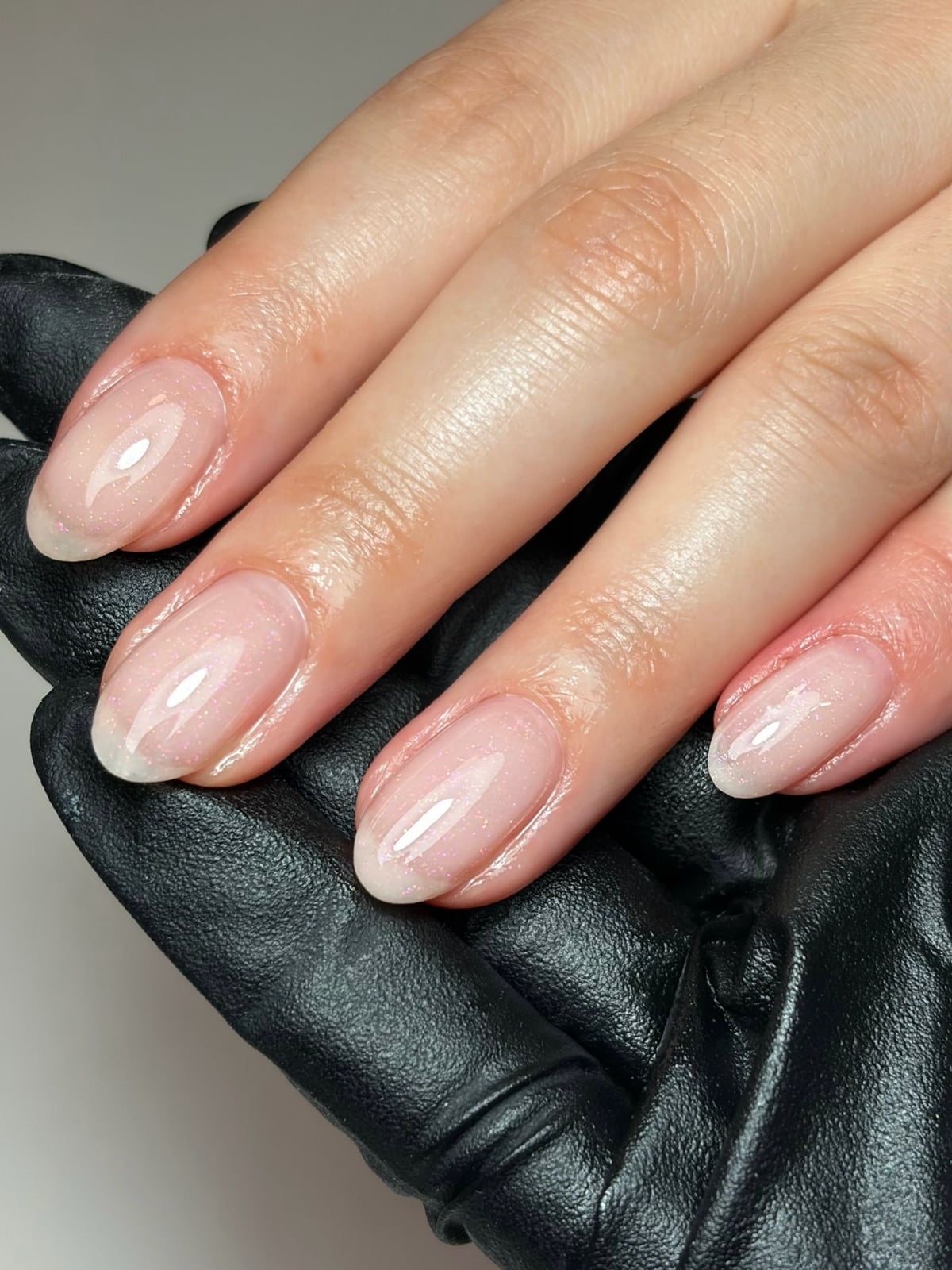 Milky Shimmer Short Oval Nails — Professional Nails