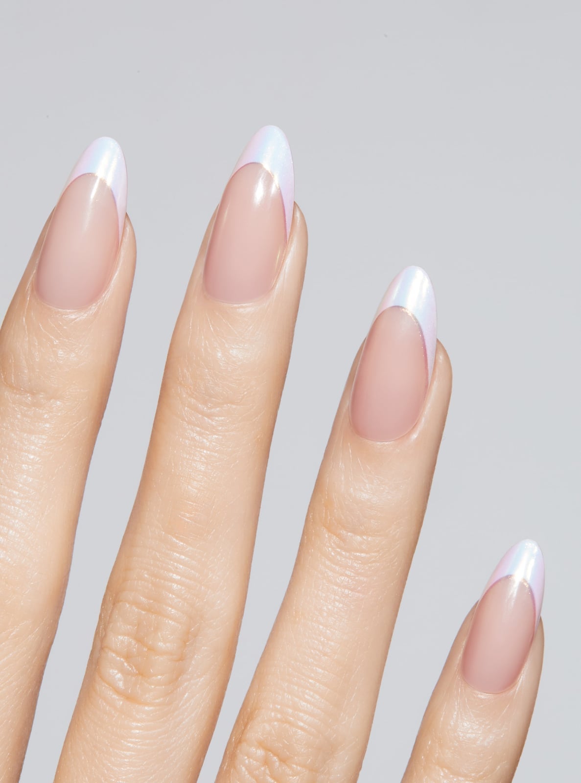 Iridescent Pearlescent French Medium Almond Nails — Professional Nails