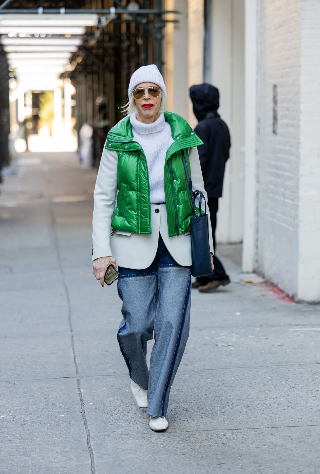 Oversized Green Puffer Vest Smart Casual Look — Puffer Vest Outfits