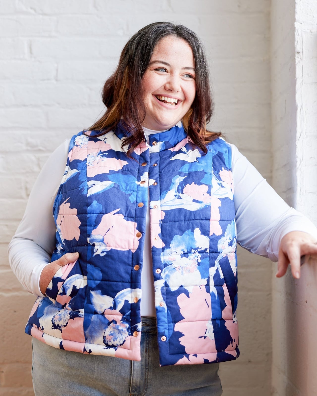 Floral Print Puffer Vest Casual Outfit — Puffer Vest Outfits