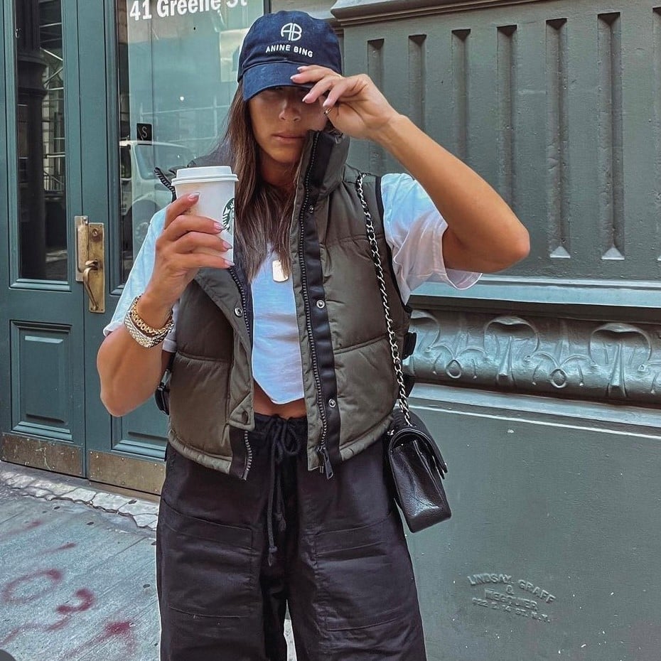 Fitted Olive Green Puffer Vest Casual Style — Puffer Vest Outfits