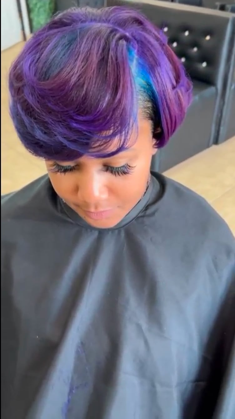 Layered Bob With Blue and Purple Highlights Layered Bob With Blue and Purple Highlights — Purple Hair