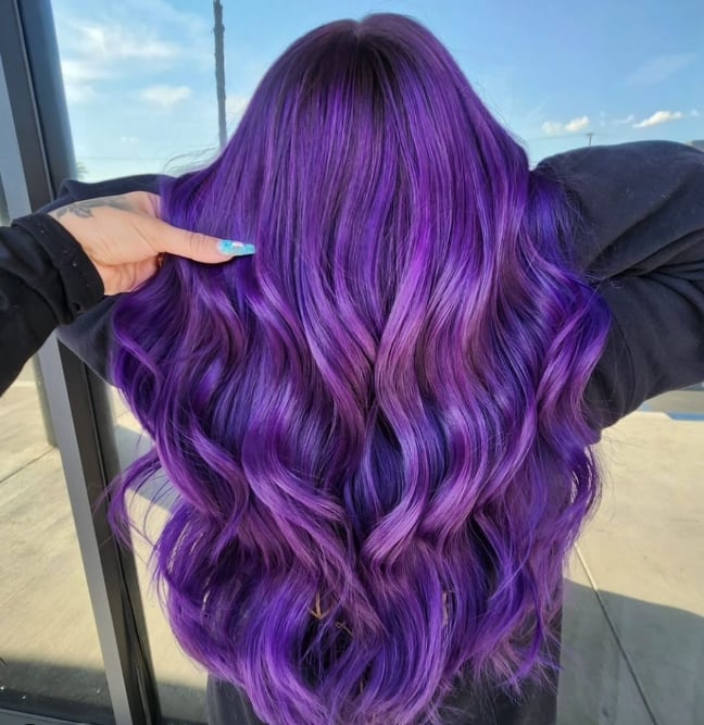Mid-Back Purple Balayage With Layers Mid-Back Purple Balayage With Layers — Purple Hair