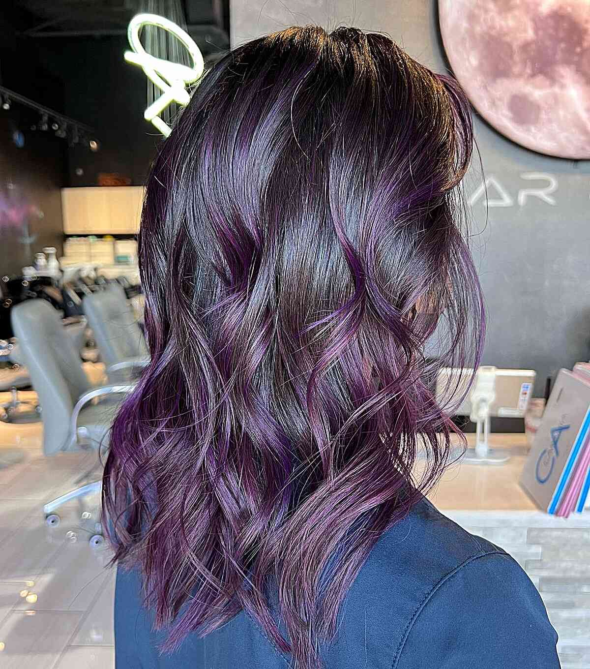 Mid-Back Deep Purple Waves, Long Layers Mid-Back Deep Purple Waves, Long Layers — Purple Hair