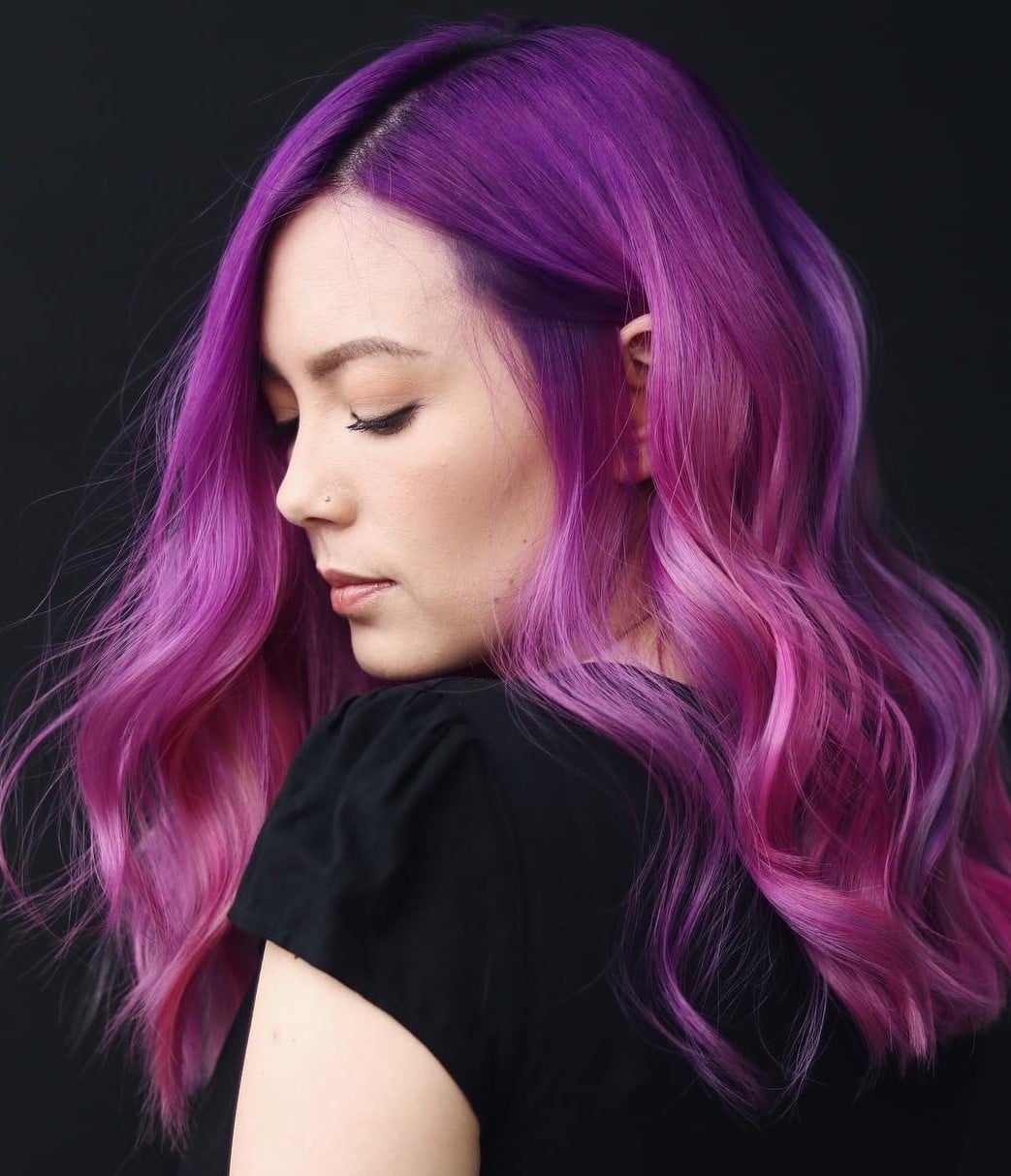 Wavy Fine Hair Purple To Pink Gradient Wavy Fine Hair Purple To Pink Gradient — Purple Hair