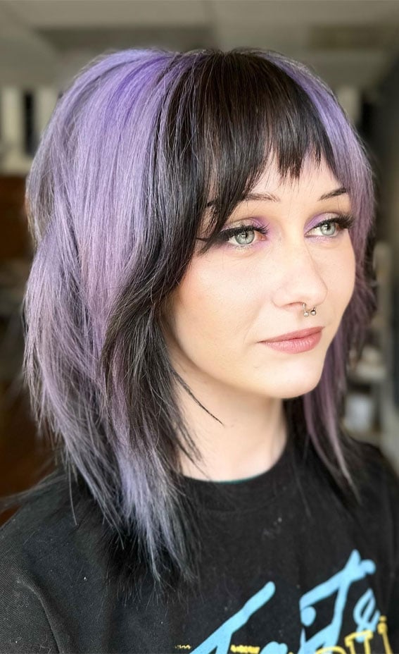 Wolf Cut With Lilac Purple Streaks Wolf Cut With Lilac Purple Streaks — Purple Hair
