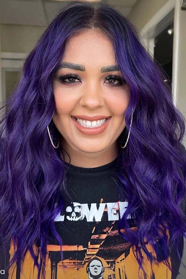 Vibrant Purple Shoulder Length Wavy Hair Vibrant Purple Shoulder Length Wavy Hair — Purple Hair