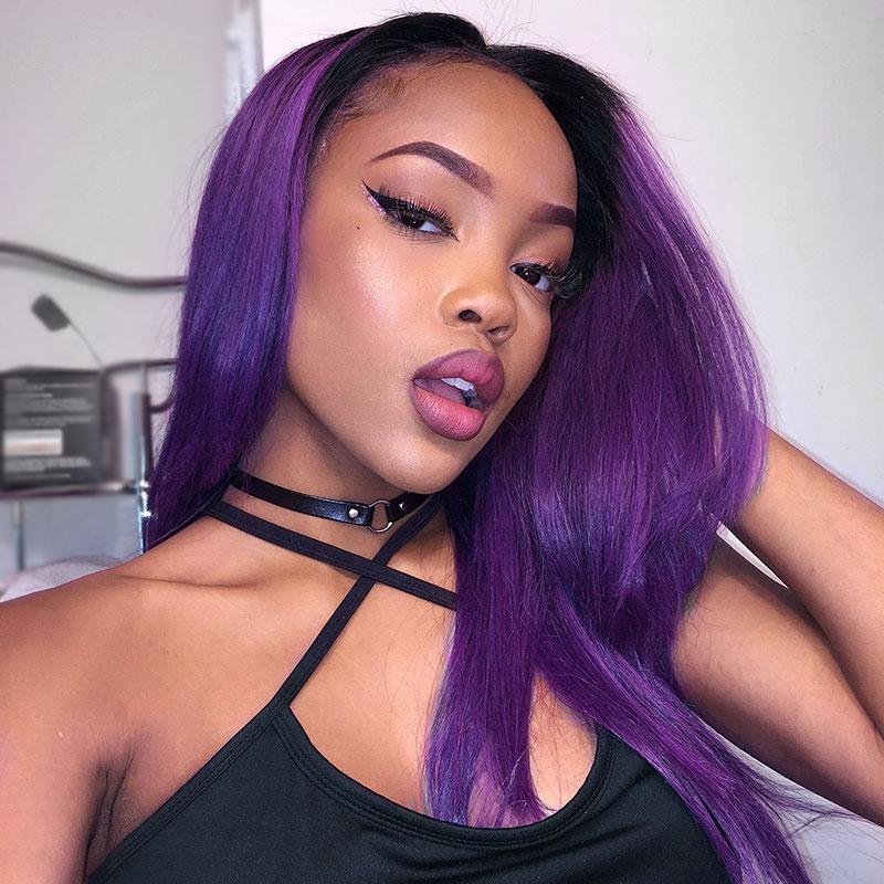 Straight Shoulder Length Purple With Dark Roots Straight Shoulder Length Purple With Dark Roots — Purple Hair