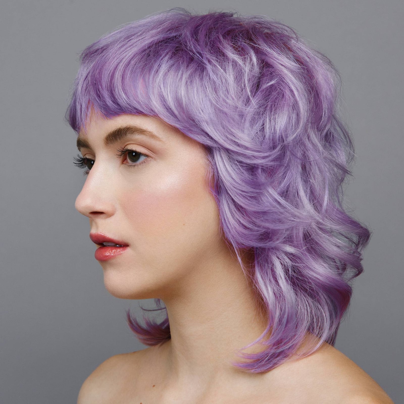 Layered Mullet With Curtain Bangs Layered Mullet With Curtain Bangs — Purple Hair