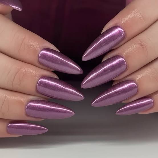 Medium Stiletto Metallic Purple Chrome — Purple Nails