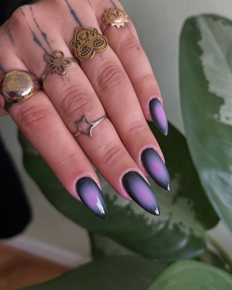 Long Almond Black Purple Pink Aura Gradient — Purple Nails