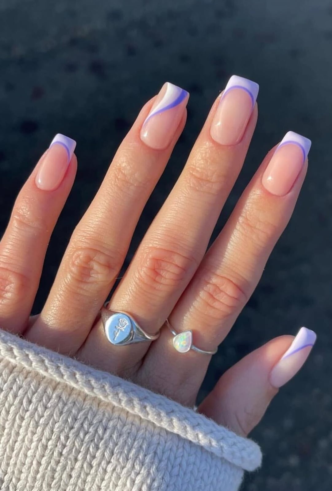 Short Square Light Purple French Swirl — Purple Nails