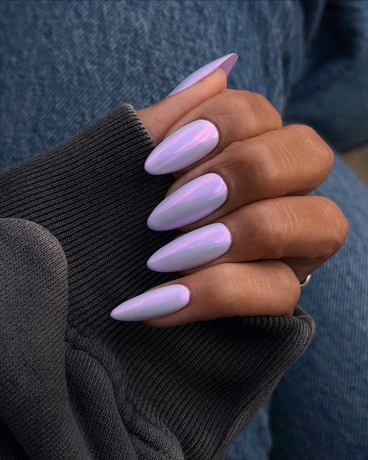 Long Almond Iridescent Lavender Pearlescent Sheen — Purple Nails