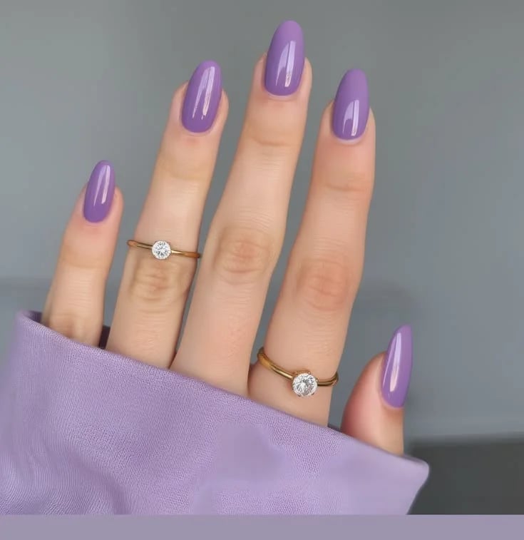 Medium Almond Solid Medium Purple Glossy — Purple Nails