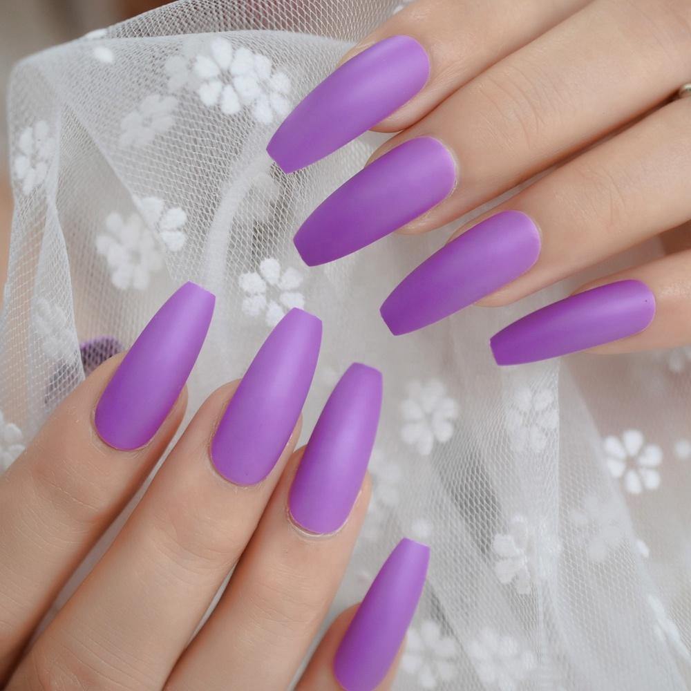 Long Coffin Solid Matte Purple — Purple Nails