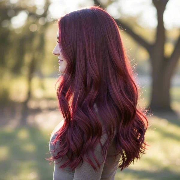 Mid-Back Burgundy With Violet Blowout Mid-Back Burgundy With Violet Blowout — Red Hair