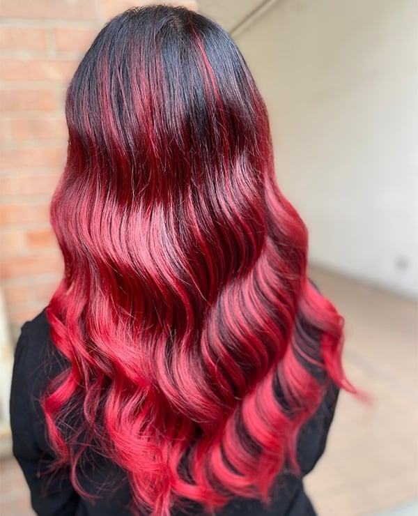 Mid-Back Dark Red Ombre With Bright Ends Mid-Back Dark Red Ombre With Bright Ends — Red Hair